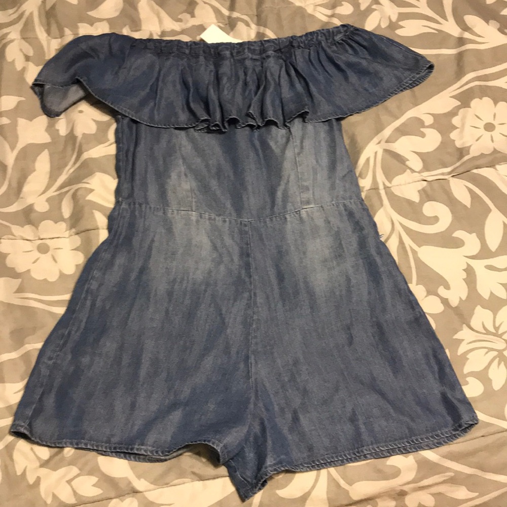 NWT Belk Denim Off The Shoulder Ruffle Romper